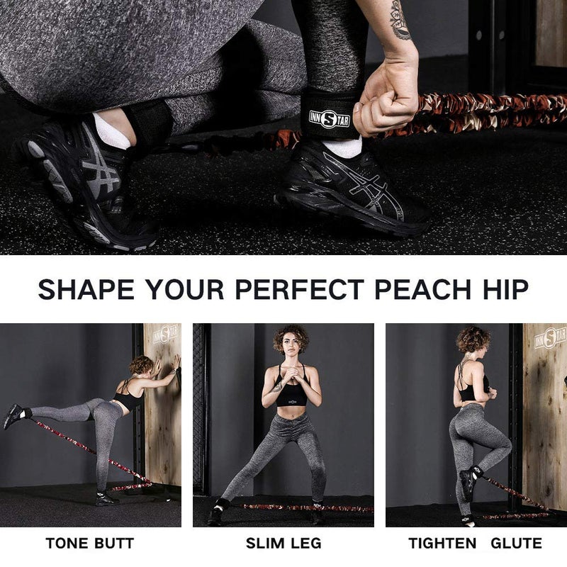 INNSTAR Booty Resistance Band Glute Cord Cable Machine for Hip Home Workout Cable Kickbacks with Instructions & Carry Bag 100 LBS - Image 3